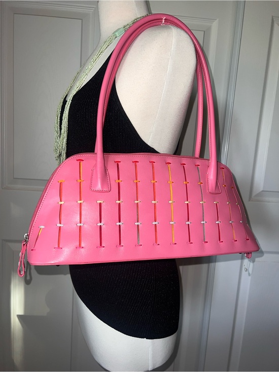 Borsetta Handbags - Pink Genuine Leather Women's Shoulder Bag - Sleek Woven Accent